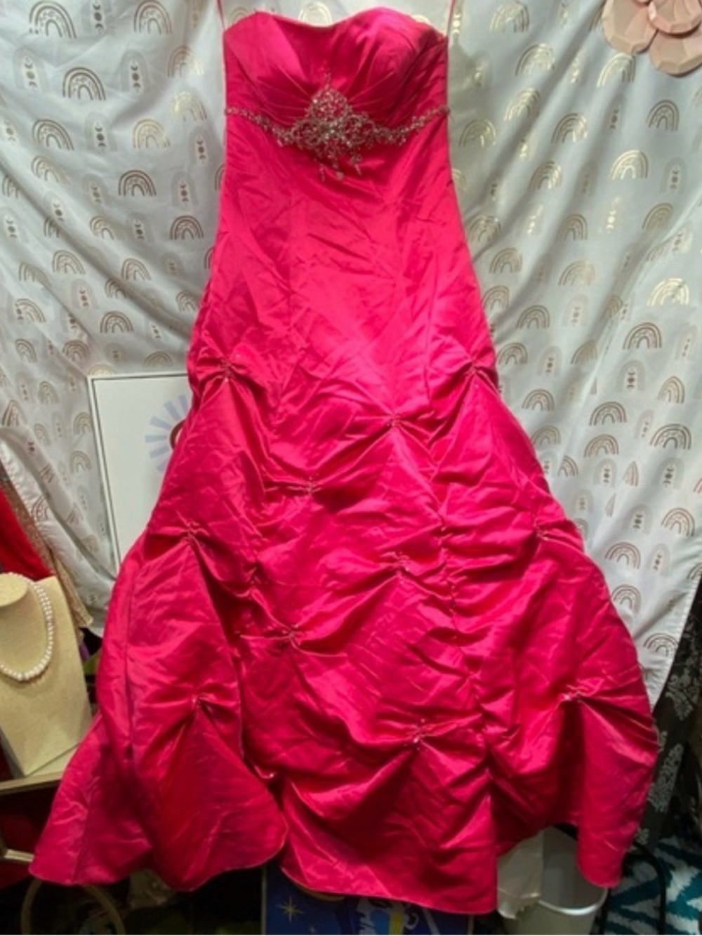 Jump Strapless Fuchsia Ball Gown with Embellished Bodice size 3/4